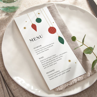 Striped Baubles Christmas Dinner Menu Cards