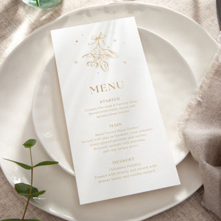 Mistletoe Foiled Christmas Dinner Menu Cards