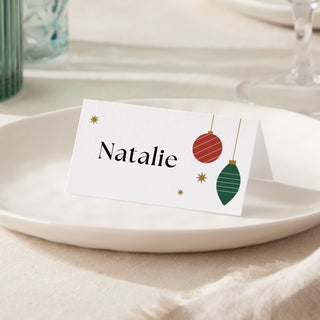 Striped Baubles Christmas Dinner Place Cards