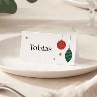 Striped Baubles Christmas Dinner Place Cards