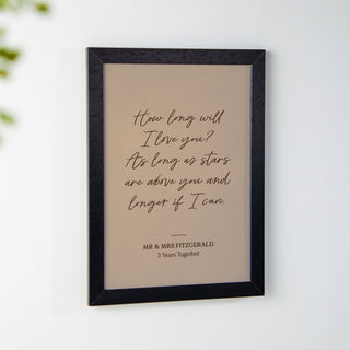 Lyric, Quote or Vows Snippet Leather Anniversary Print