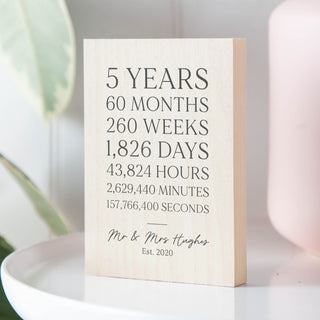 5 Years Together Wooden Anniversary Timeline Block