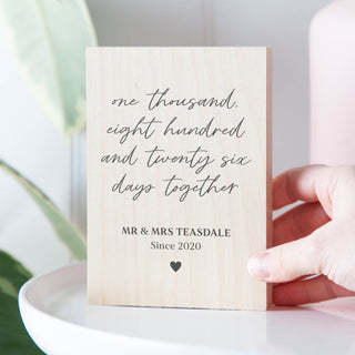 Number of Days Together Wooden Anniversary Block