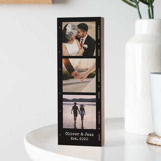 Film Style Border Couples Triple Photo Wooden Block