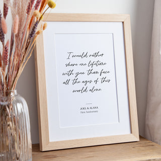 Lyric, Quote or Vows Snippet Paper Anniversary Print