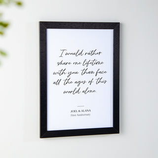 Lyric, Quote or Vows Snippet Paper Anniversary Print
