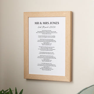 Wedding Vows or Song Lyrics Paper Anniversary Print