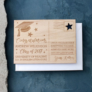 Personalised Graduation Wooden Postcard