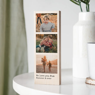Mother's Day Triple Photo and Caption Wooden Block