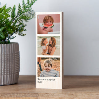 Mother's Day Triple Photo and Caption Wooden Block