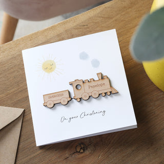 Wooden Train Christening Card