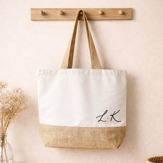 Personalised Script Initials Canvas Tote Bag