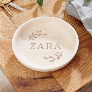 Leafy Personalised Wooden Trinket Dish