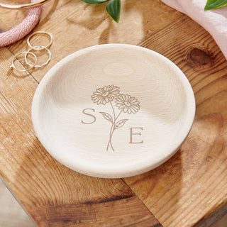 Birth Flower Initials Wooden Trinket Dish