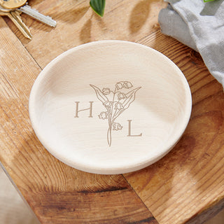 Birth Flower Initials Wooden Trinket Dish