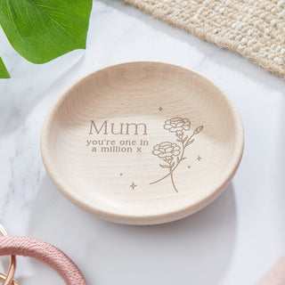 Personalised Birth Flower Wooden Trinket Dish