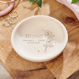 Personalised Birth Flower Wooden Trinket Dish