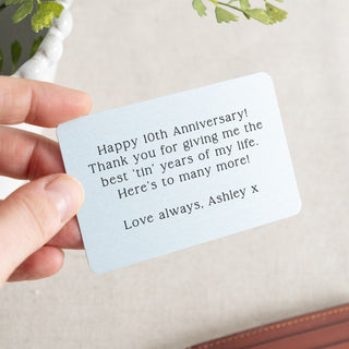 Special Message Tenth Tin Anniversary Wallet Card