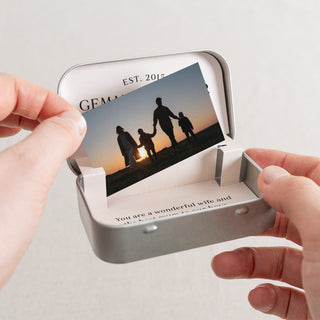 Minimal Font Anniversary Photo Card Keepsake Tin