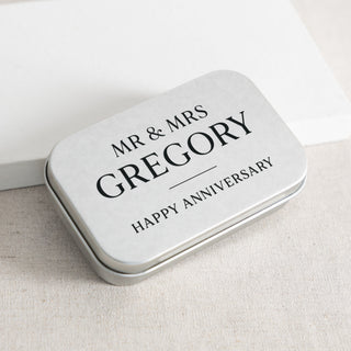 Minimal Font Anniversary Photo Card Keepsake Tin