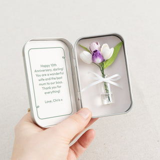 Bunch of Tulips Anniversary Keepsake in Mini Tin