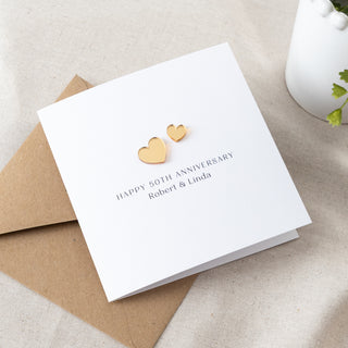 Mini Gold Hearts 50th Wedding Anniversary Card