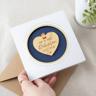 Gold 50th Anniversary Hanging Heart Keepsake Card