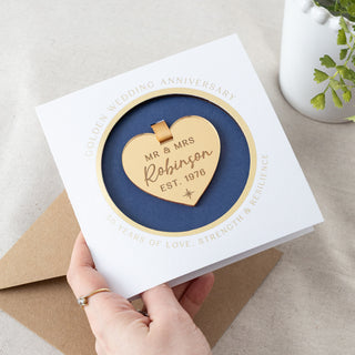 Gold 50th Anniversary Hanging Heart Keepsake Card
