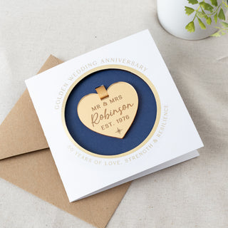 Gold 50th Anniversary Hanging Heart Keepsake Card