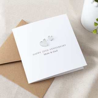 Mini Silver Hearts 25th Wedding Anniversary Card