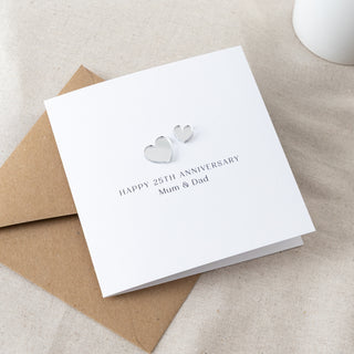 Mini Silver Hearts 25th Wedding Anniversary Card