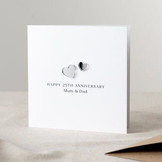 Mini Silver Hearts 25th Wedding Anniversary Card