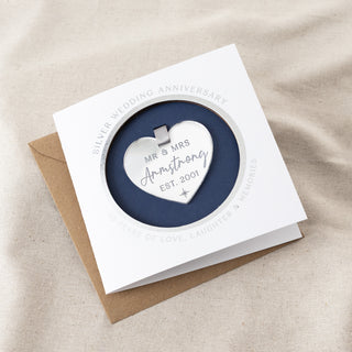 Silver 25th Anniversary Hanging Heart Keepsake Card