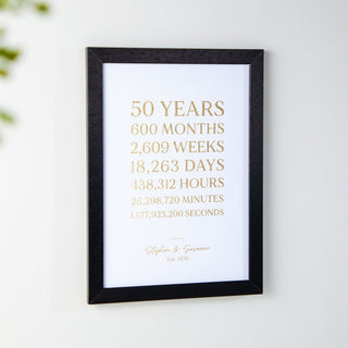 50 Years Together Foiled Gold Anniversary Timeline Print