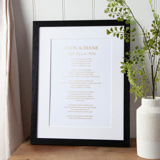 Wedding Vows or Song Lyrics Foiled Gold Anniversary Print