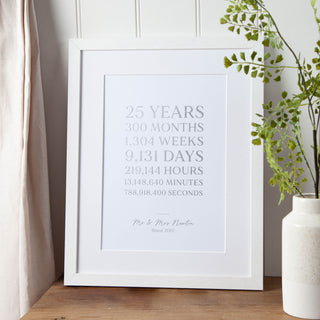 25 Years Together Foiled Silver Anniversary Timeline Print
