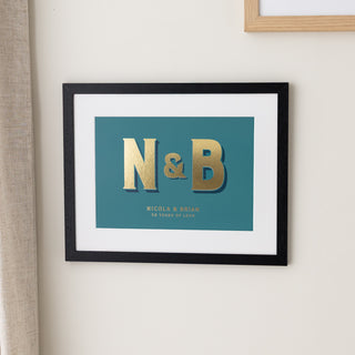 Gold Foiled Initials Framed Anniversary Print