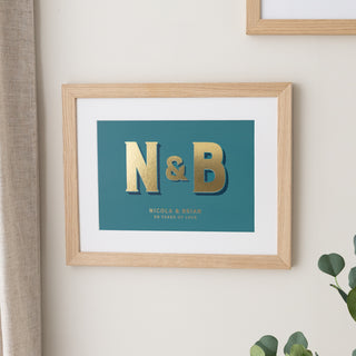 Gold Foiled Initials Framed Anniversary Print
