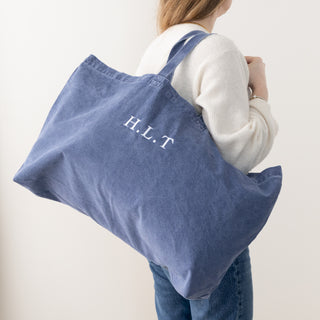 Embroidered Initials Oversized Washed Tote Bag