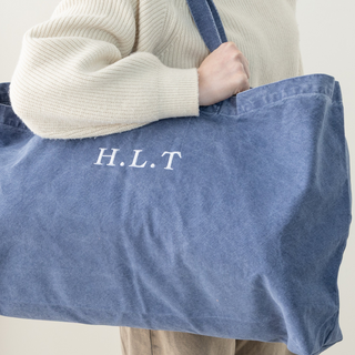 Embroidered Initials Oversized Washed Tote Bag