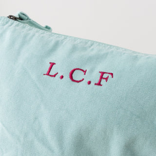 Embroidered Initials Washed Finish Cosmetic Pouch