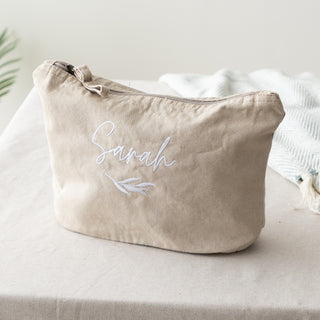 Embroidered Leafy Design Bridesmaid Makeup Bag