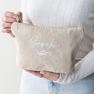 Embroidered Leafy Design Bridesmaid Makeup Bag