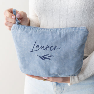 Embroidered Leafy Design Bridesmaid Makeup Bag