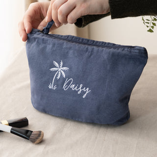 Embroidered Palm Tree Design Washed Finish Travel Pouch