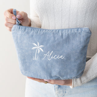Embroidered Palm Tree Design Washed Finish Travel Pouch
