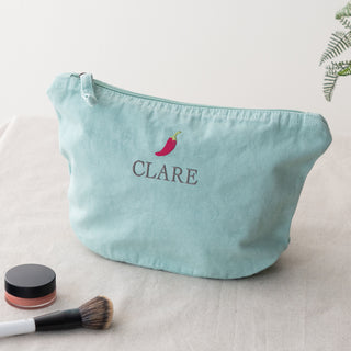 Embroidered Fruity Design Washed Finish Makeup Bag