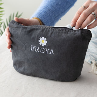 Embroidered Icon Personalised Washed Finish Pouch
