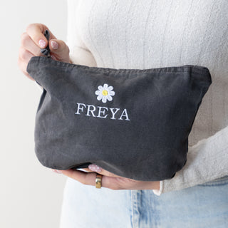 Embroidered Icon Personalised Washed Finish Pouch