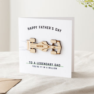 Wooden F1 Car Father's Day Card